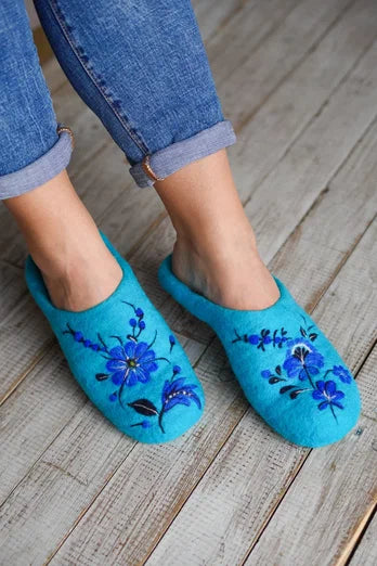 ArtSlippers Faitrade Filzpantoffeln aus Kirgisistan Blau