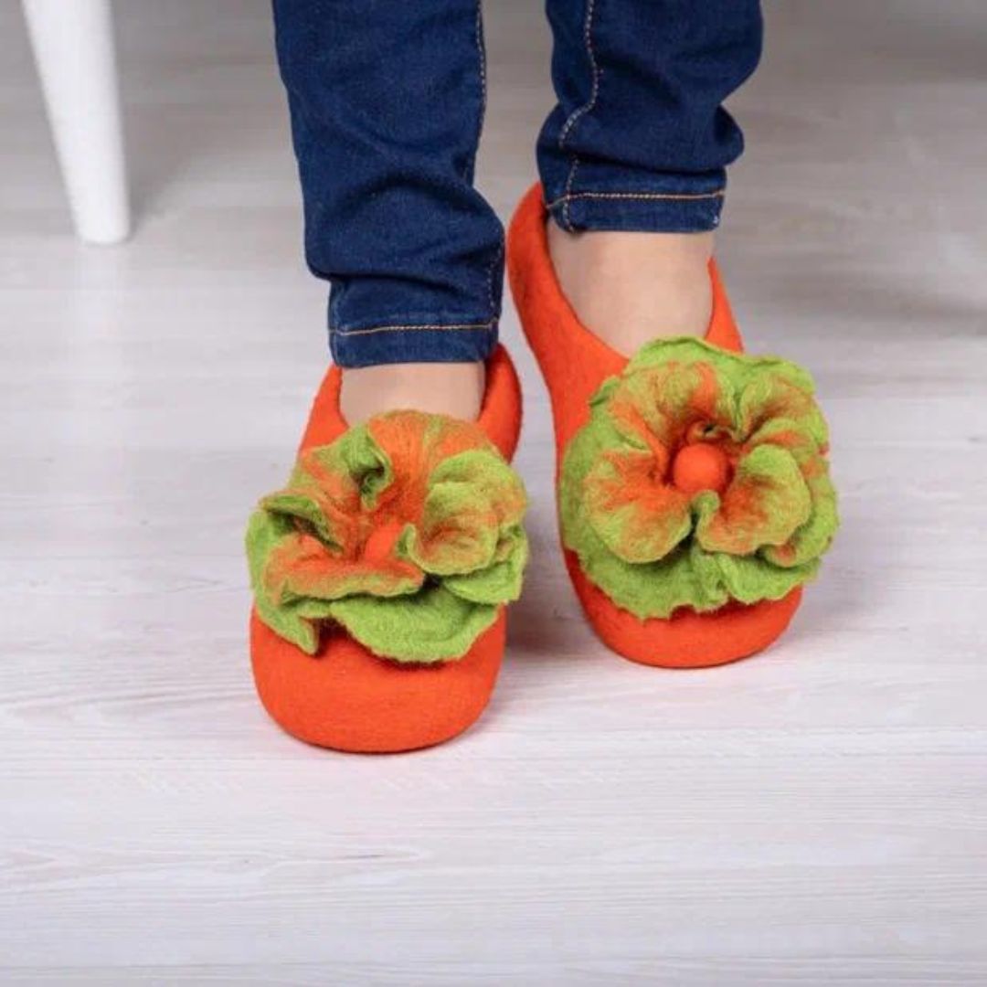 ArtSlippers Faitrade Filzpantoffeln aus Kirgisistan Orange