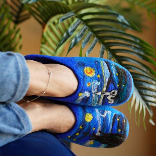 ArtSlippers Faitrade Filzpantoffeln Blau aus Kirgisistan