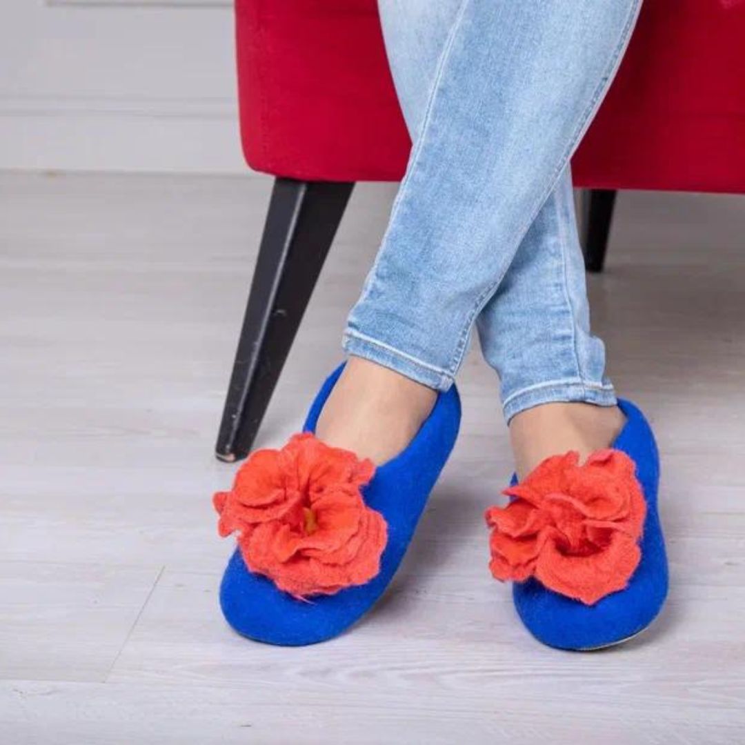 ArtSlippers Faitrade Filzpantoffeln aus Kirgisistan Blau