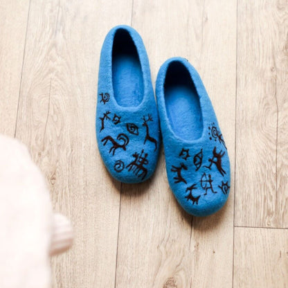 ArtSlippers Faitrade Filzpantoffeln Blau aus Kirgisistan