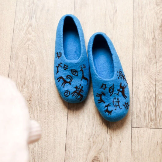 ArtSlippers Faitrade Filzpantoffeln Blau aus Kirgisistan