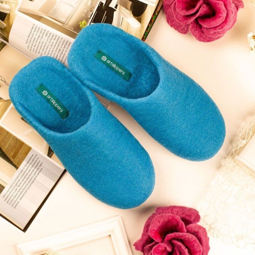 ArtSlippers Faitrade Filzpantoffeln Blau aus Kirgisistan