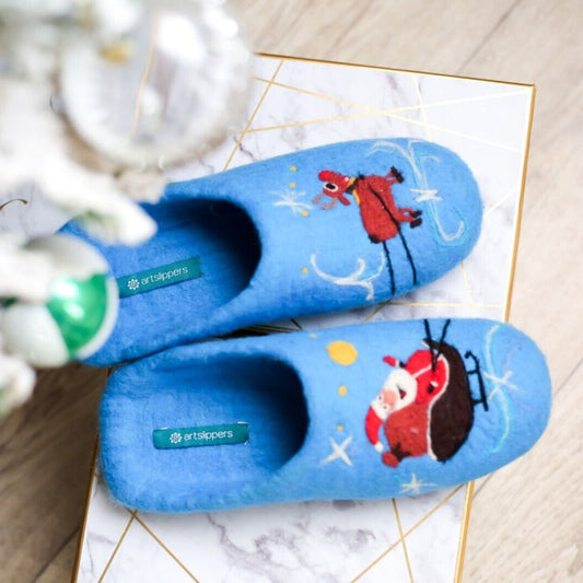 ArtSlippers Faitrade Filzpantoffeln Blau aus Kirgisistan