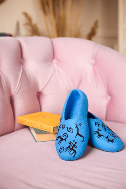 ArtSlippers Faitrade Filzpantoffeln Blau aus Kirgisistan