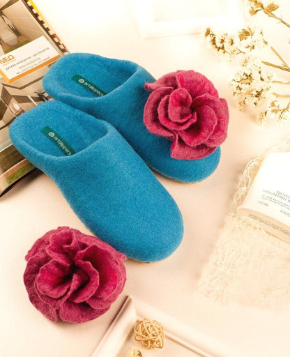 ArtSlippers Faitrade Filzpantoffeln Blau aus Kirgisistan