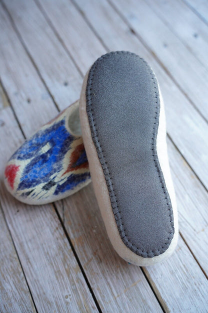 ArtSlippers Faitrade Filzpantoffeln Blau aus Kirgisistan