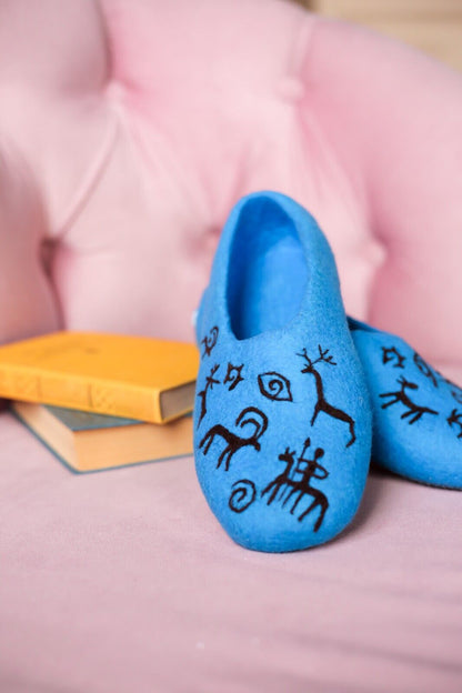 ArtSlippers Faitrade Filzpantoffeln Blau aus Kirgisistan