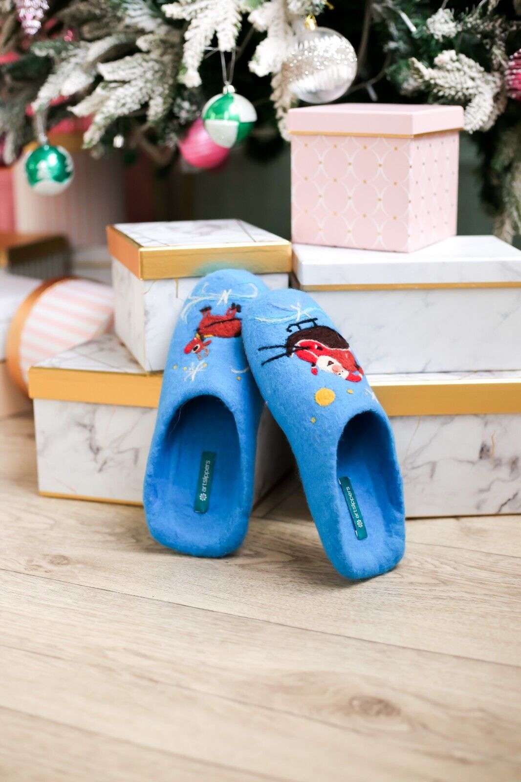 ArtSlippers Faitrade Filzpantoffeln Blau aus Kirgisistan