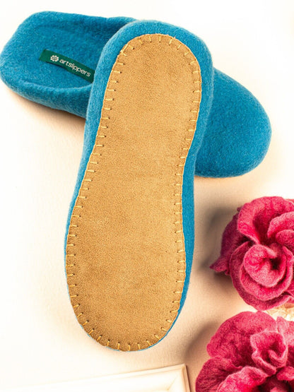 ArtSlippers Faitrade Filzpantoffeln Blau aus Kirgisistan