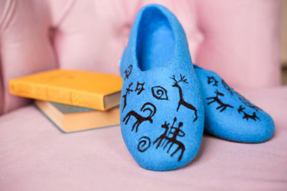 ArtSlippers Faitrade Filzpantoffeln Blau aus Kirgisistan