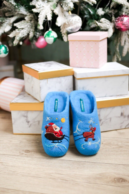 ArtSlippers Faitrade Filzpantoffeln Blau aus Kirgisistan