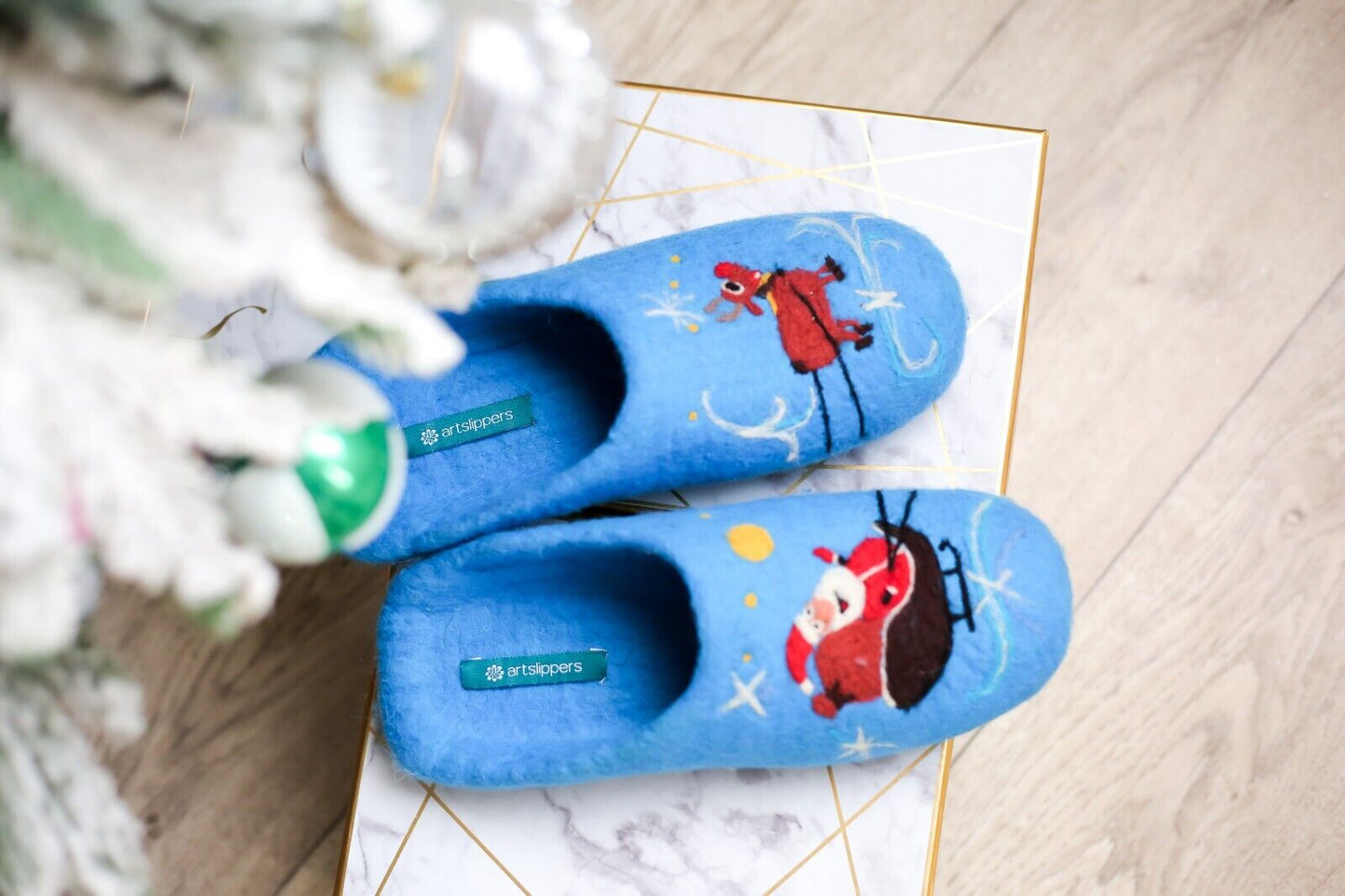 ArtSlippers Faitrade Filzpantoffeln Blau aus Kirgisistan