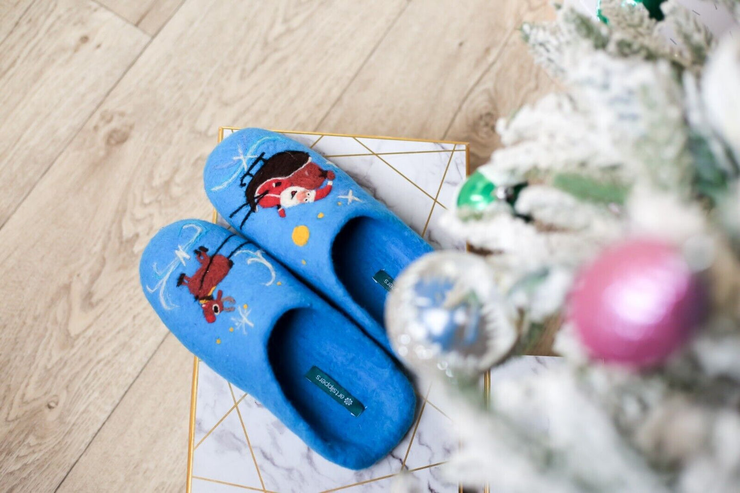 ArtSlippers Faitrade Filzpantoffeln Blau aus Kirgisistan