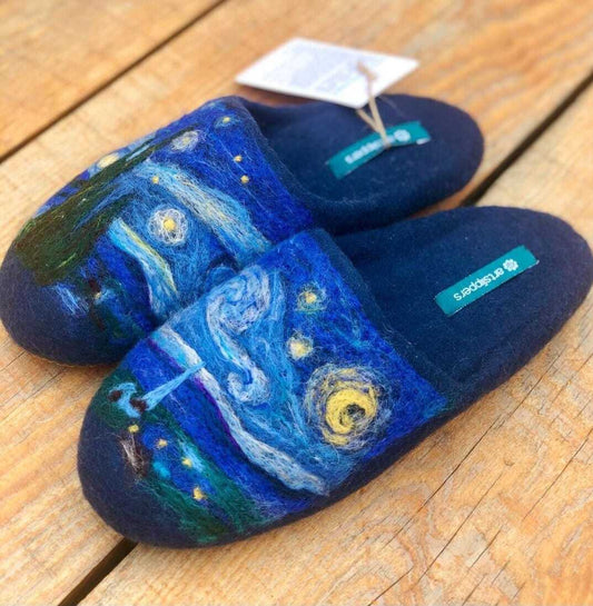 ArtSlippers Faitrade Filzpantoffeln Blau aus Kirgisistan