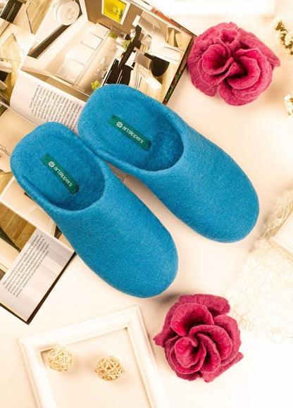 ArtSlippers Faitrade Filzpantoffeln Blau aus Kirgisistan